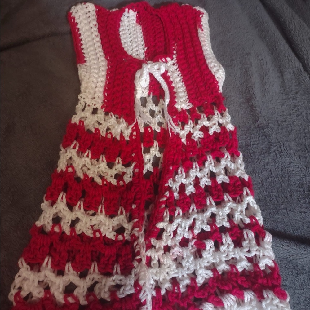 Handmade Kids Red and White Crochet Dress/Vest